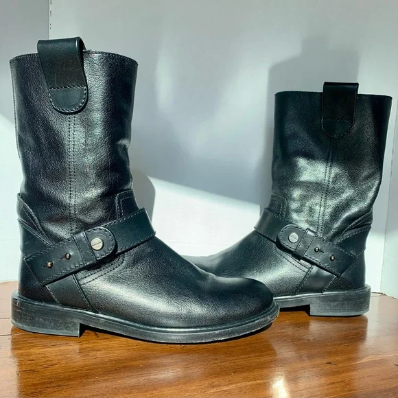 JIMMY CHOO MEN'S BLACK PEBBLED LEATHER MOTORCYCLE BOOTS Boots